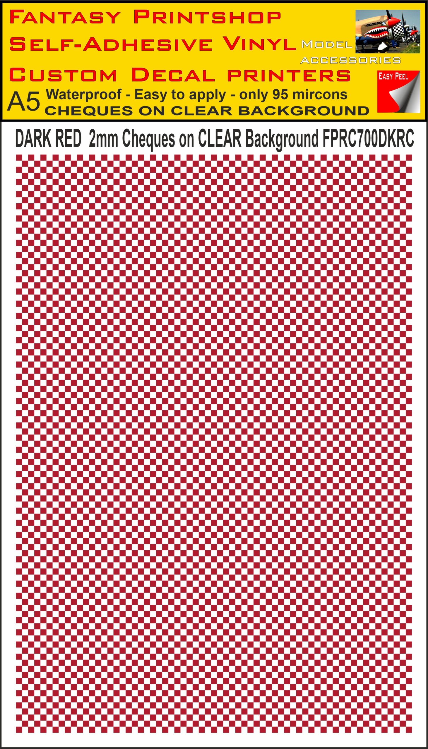A5 DARK RED 2MM SQUARES FPRC700BC CHEQUERED ON CLEAR BACKGROUND VINYL STICKER