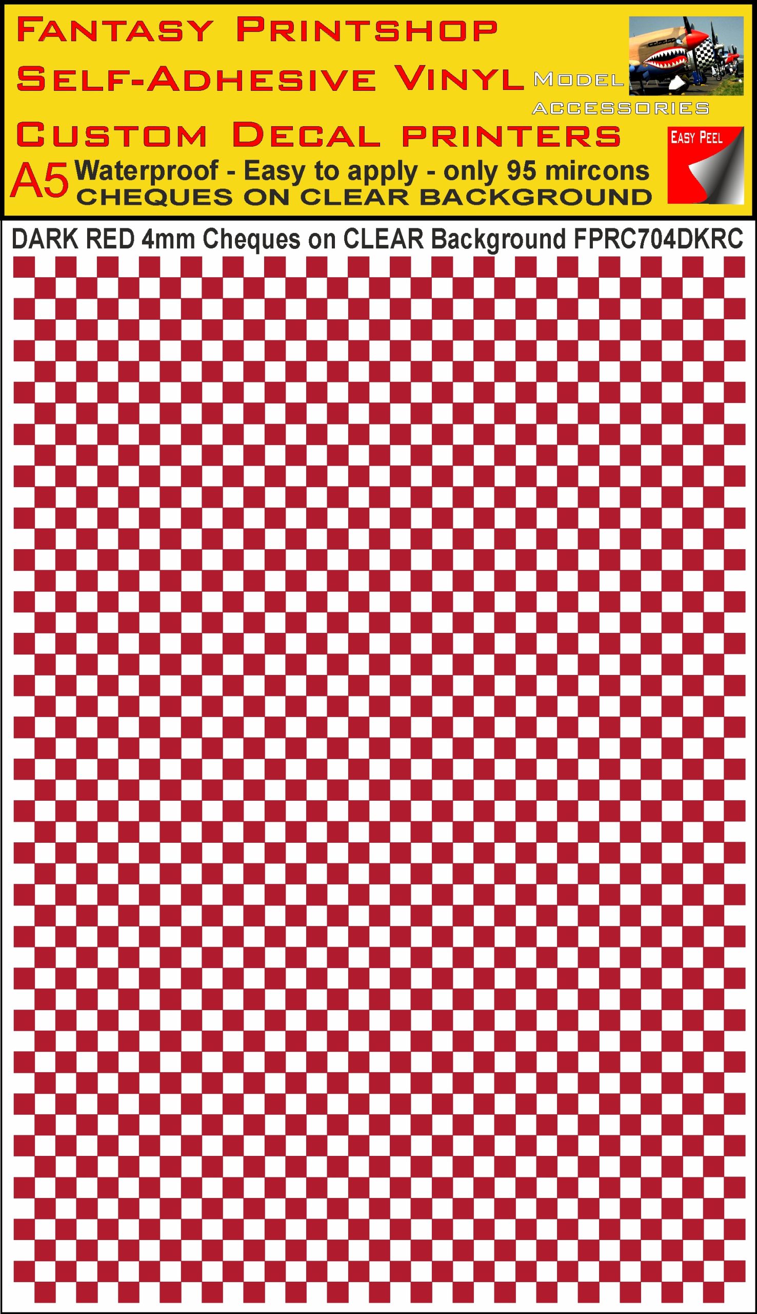 A5 DARK RED 4MM SQUARES FPRC700BC CHEQUERED ON CLEAR BACKGROUND VINYL STICKER