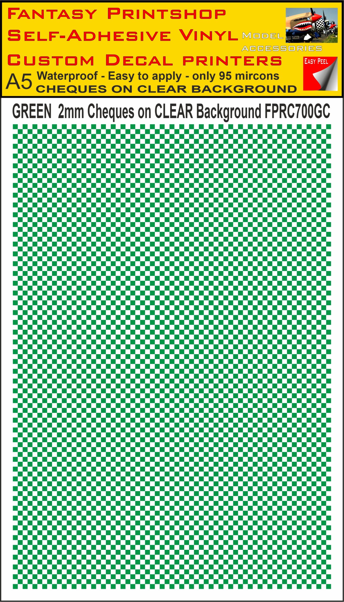 A5 GREEN 2MM SQUARES FPRC700BC CHEQUERED ON CLEAR BACKGROUND VINYL STICKER