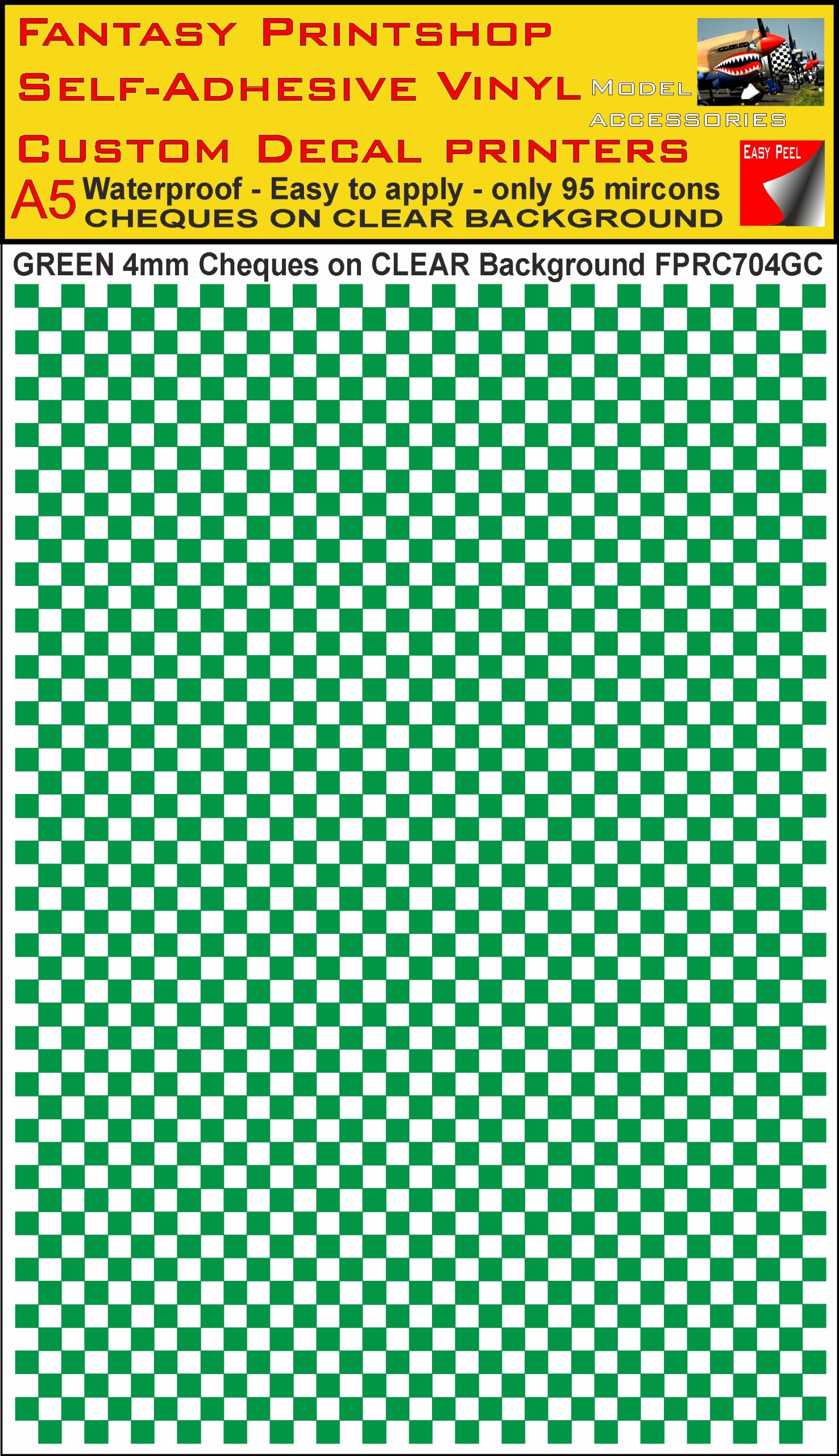 A5 GREEN 4MM SQUARES FPRC700BC CHEQUERED ON CLEAR BACKGROUND VINYL STICKER
