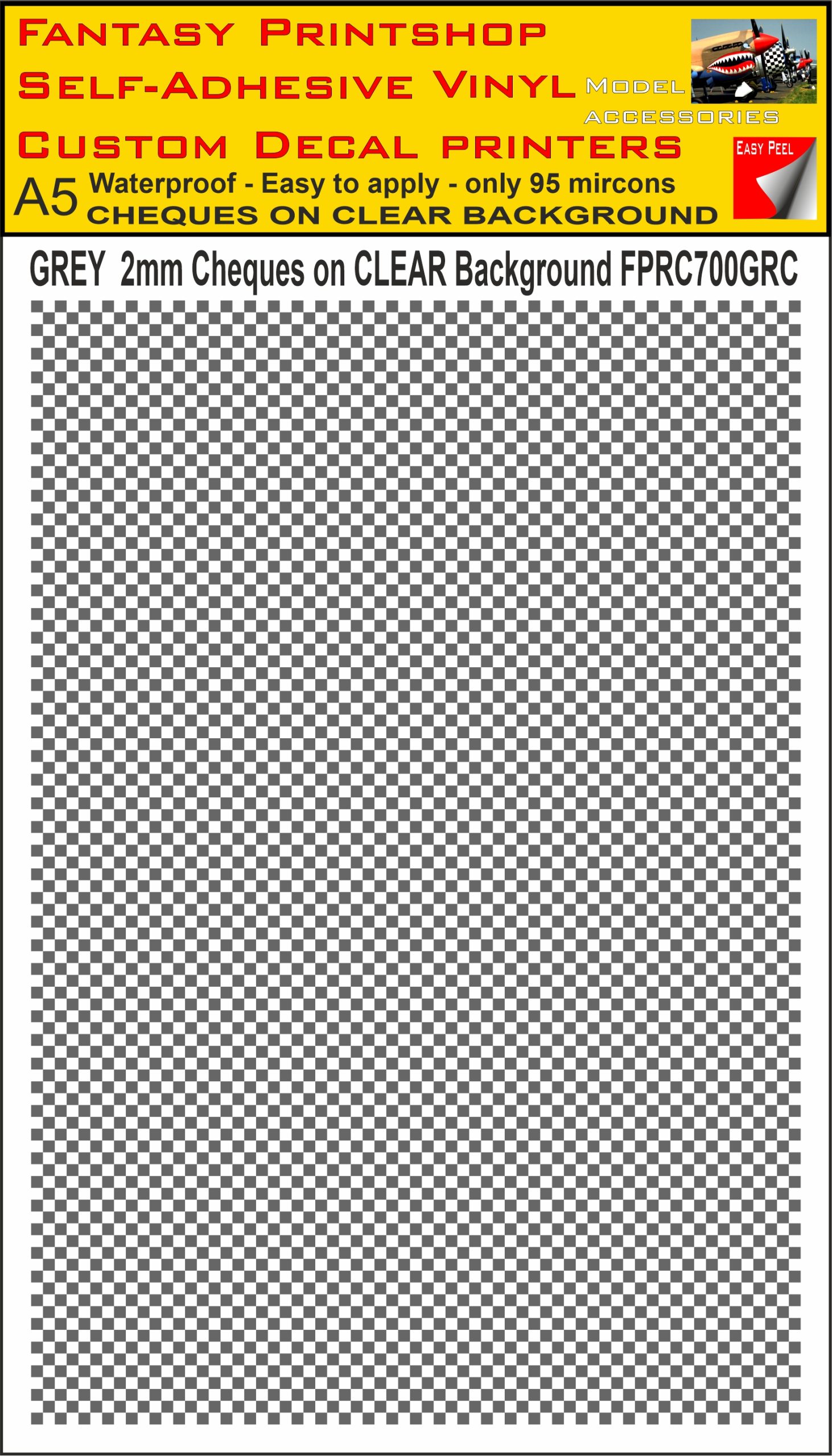 A5 GREY 2MM SQUARES FPRC700BC CHEQUERED ON CLEAR BACKGROUND VINYL STICKER