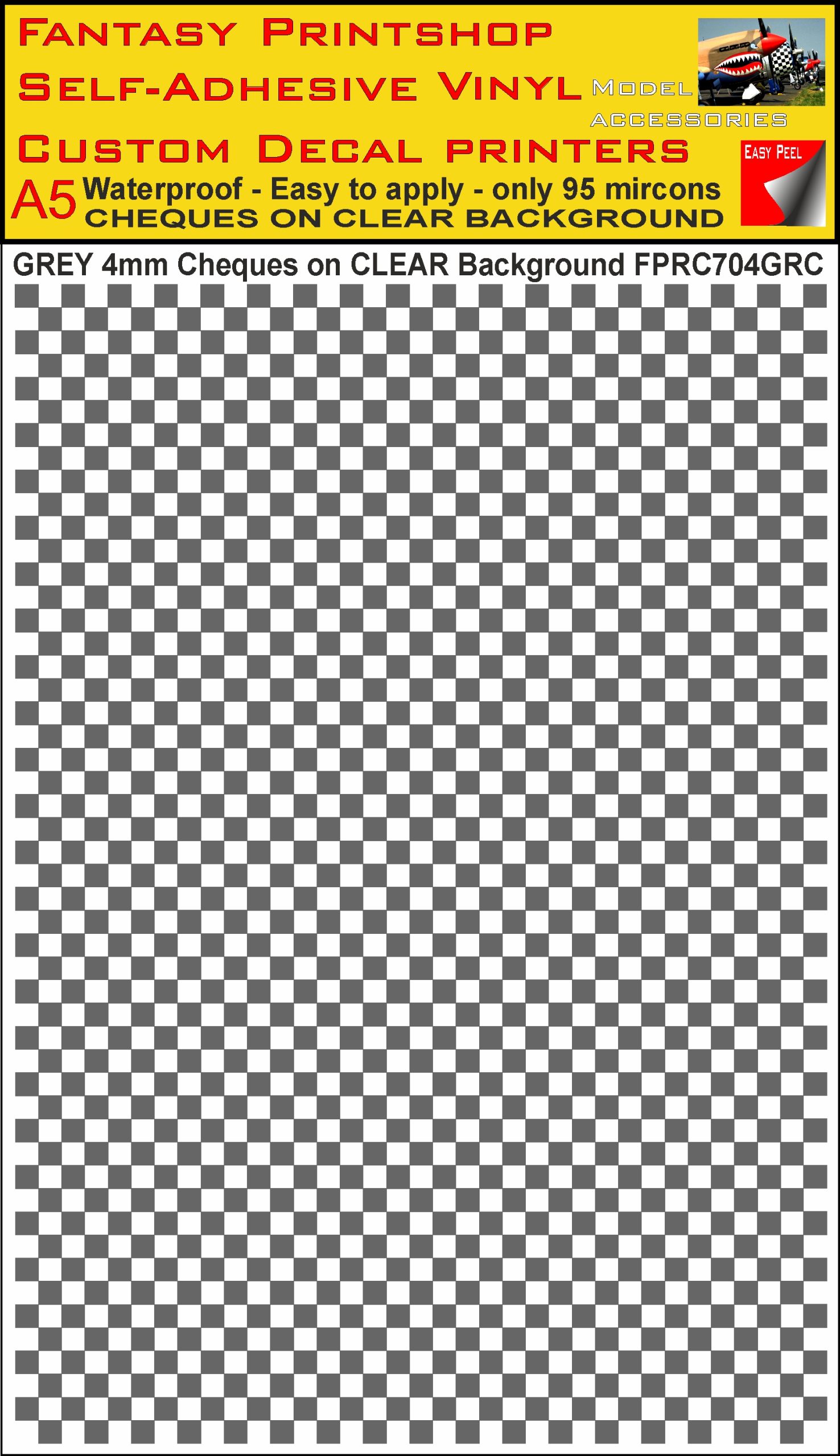 A5 GREY 4MM SQUARES FPRC700BC CHEQUERED ON CLEAR BACKGROUND VINYL STICKER