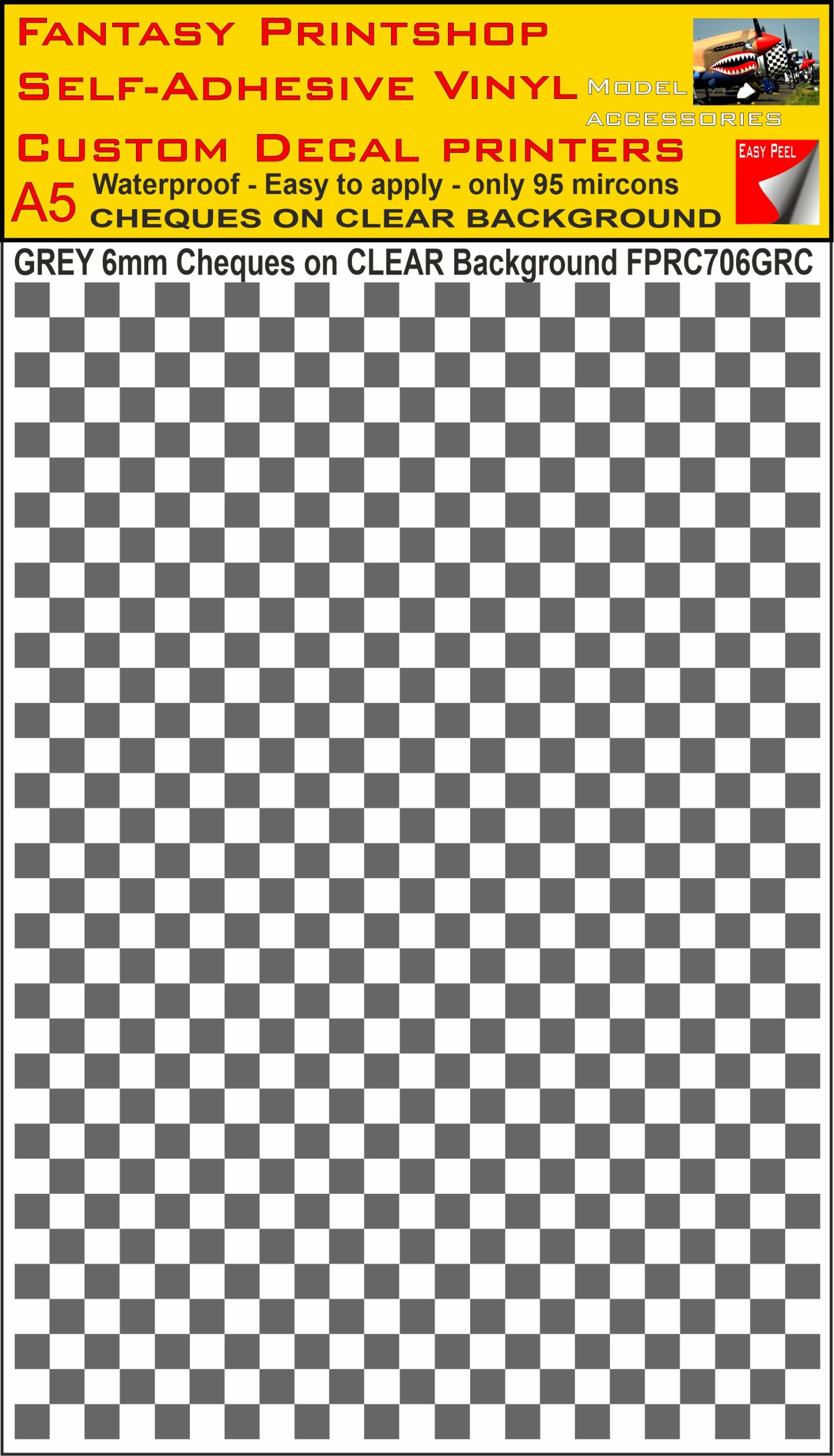 A5 GREY 6MM SQUARES FPRC700BC CHEQUERED ON CLEAR BACKGROUND VINYL STICKER