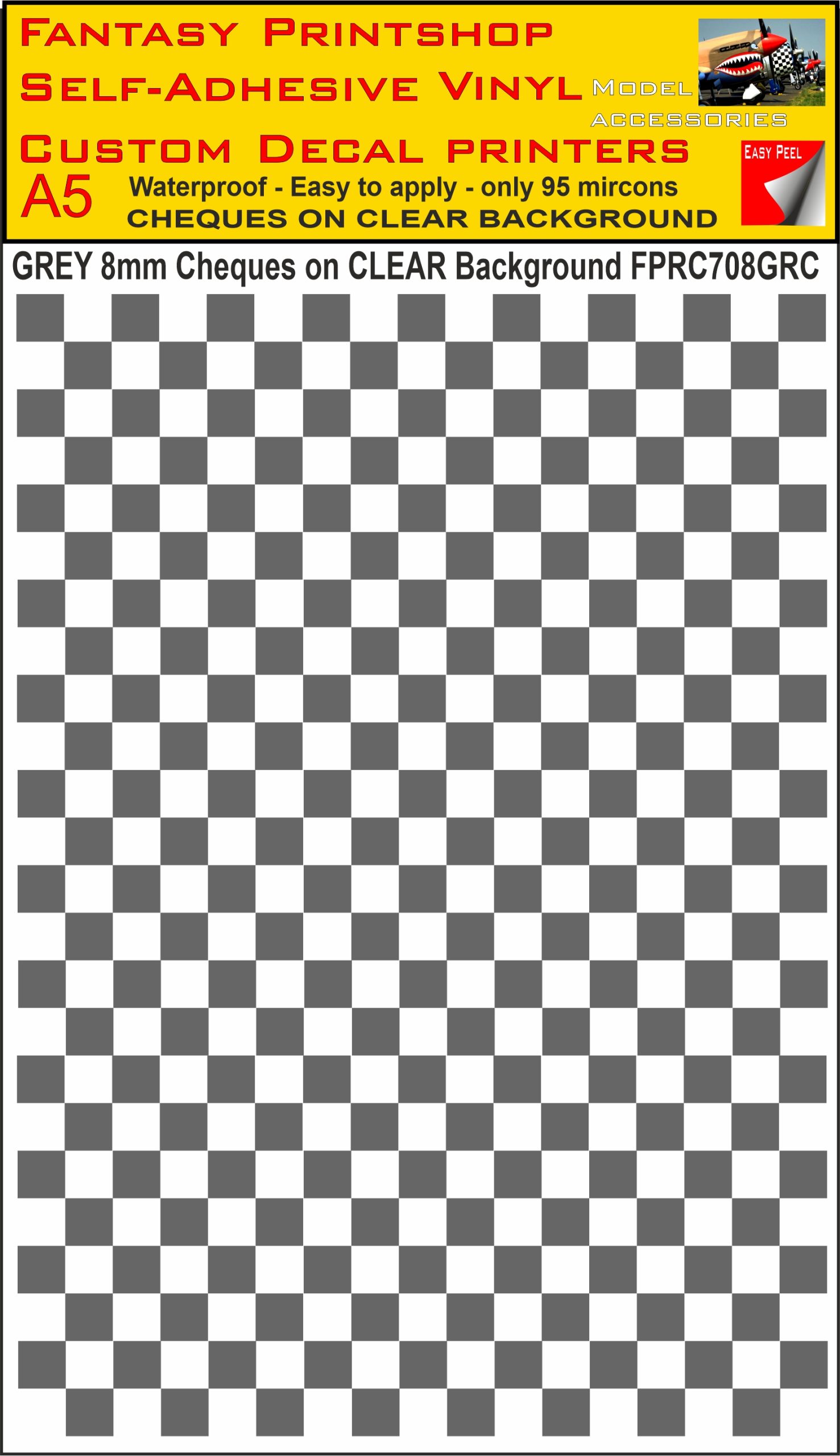 A5 GREY 8MM SQUARES FPRC700BC CHEQUERED ON CLEAR BACKGROUND VINYL STICKER