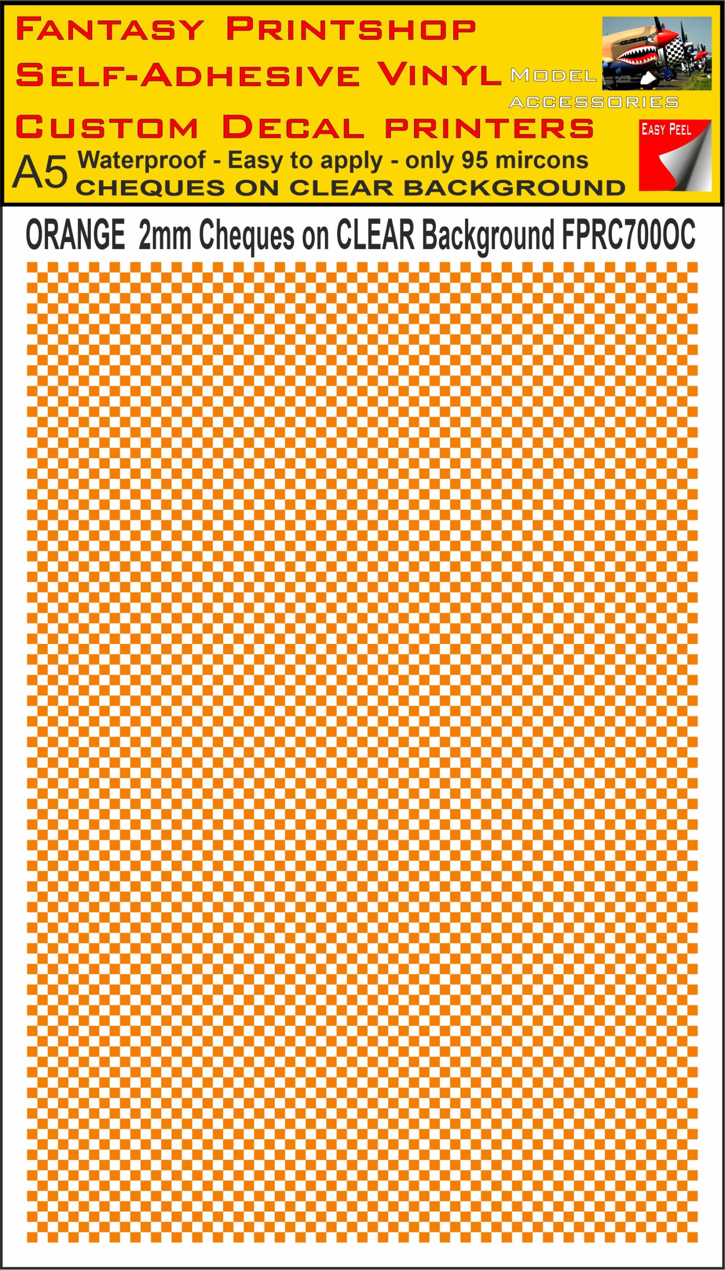 A5 ORANGE 2MM SQUARES FPRC700BC CHEQUERED ON CLEAR BACKGROUND VINYL STICKER