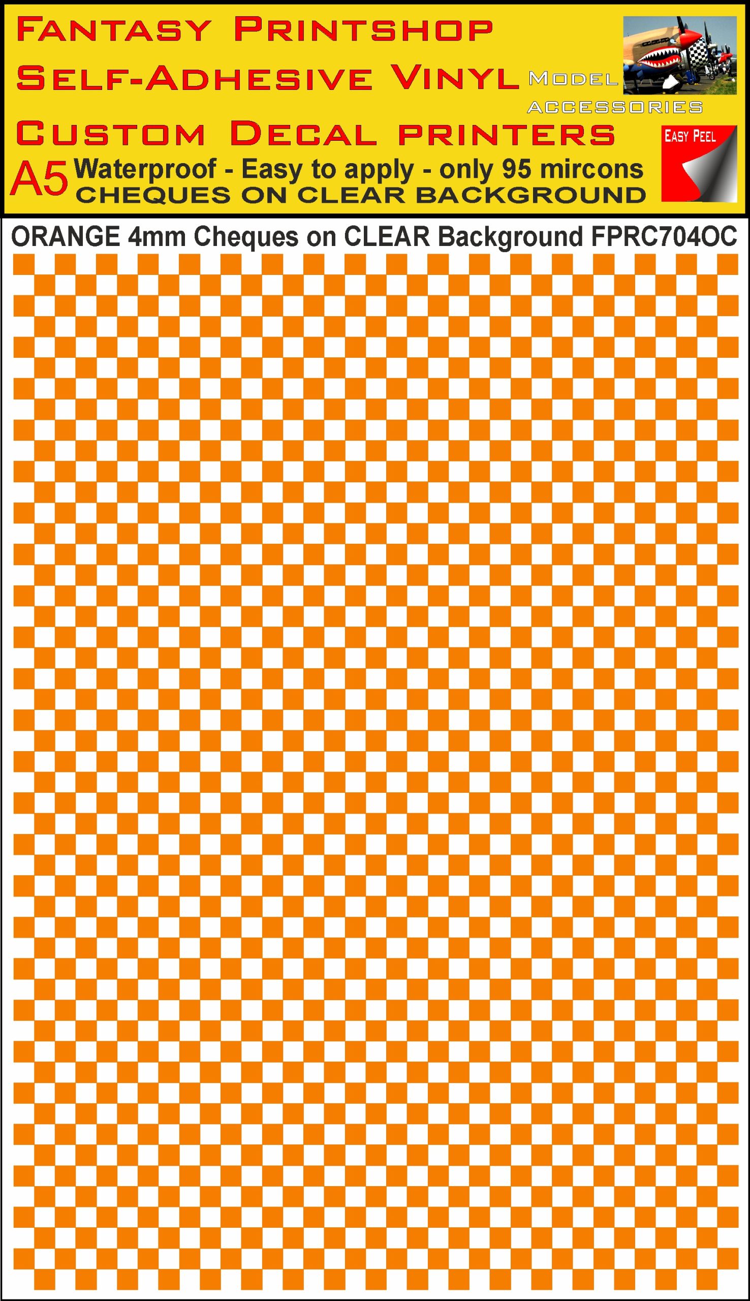 A5 ORANGE 4MM SQUARES FPRC700BC CHEQUERED ON CLEAR BACKGROUND VINYL STICKER