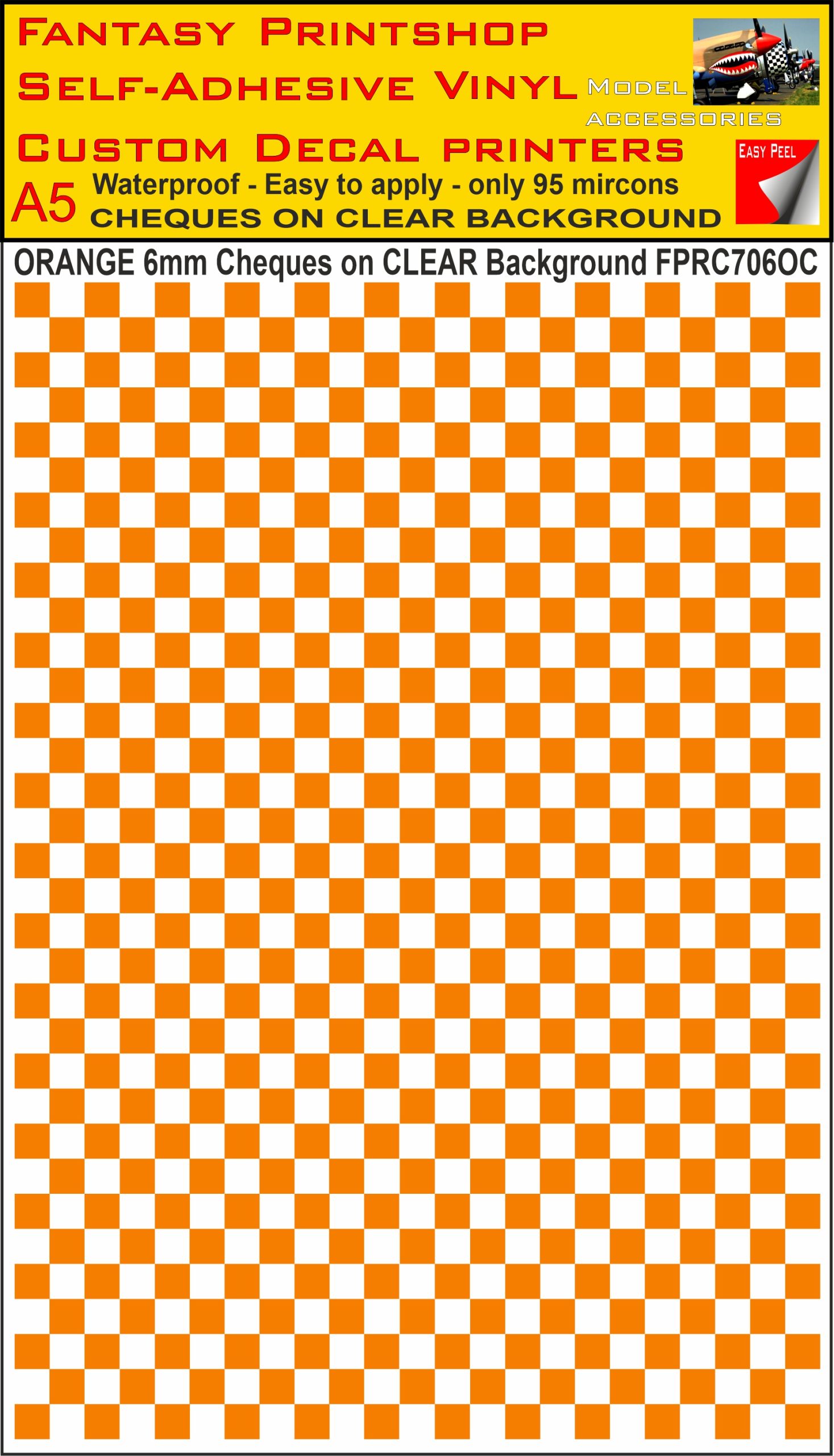 A5 ORANGE 6MM SQUARES FPRC700BC CHEQUERED ON CLEAR BACKGROUND VINYL STICKER