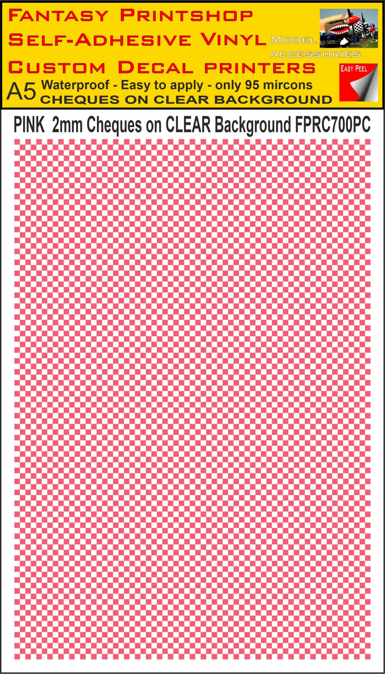A5 PINK 2MM SQUARES FPRC700BC CHEQUERED ON CLEAR BACKGROUND VINYL STICKER