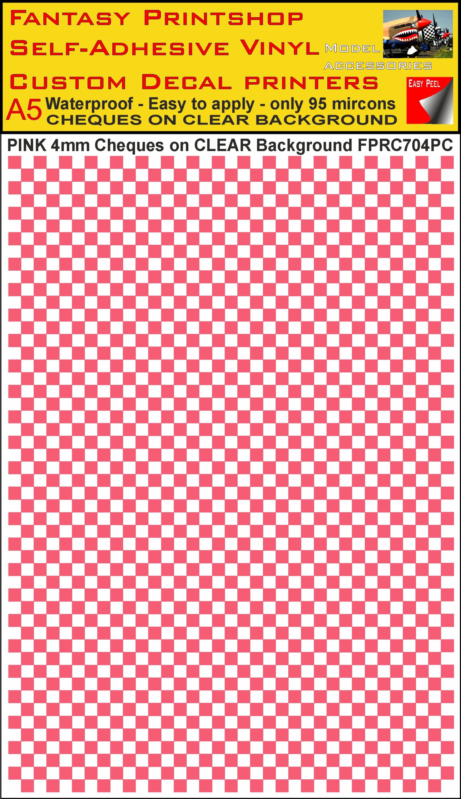 A5 PINK 4MM SQUARES FPRC700BC CHEQUERED ON CLEAR BACKGROUND VINYL STICKER