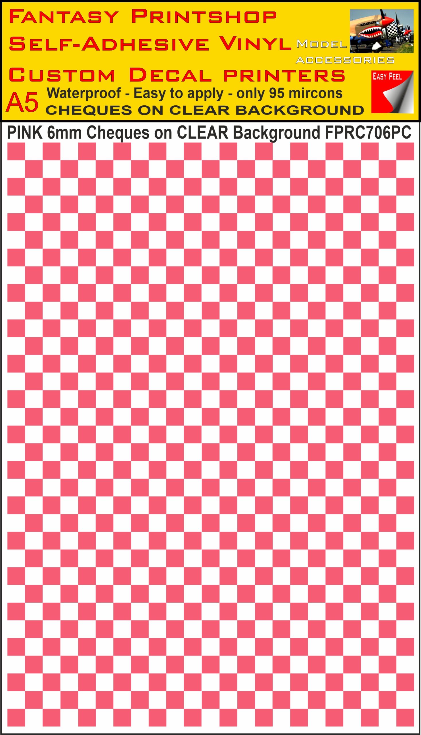 A5 PINK 6MM SQUARES FPRC700BC CHEQUERED ON CLEAR BACKGROUND VINYL STICKER
