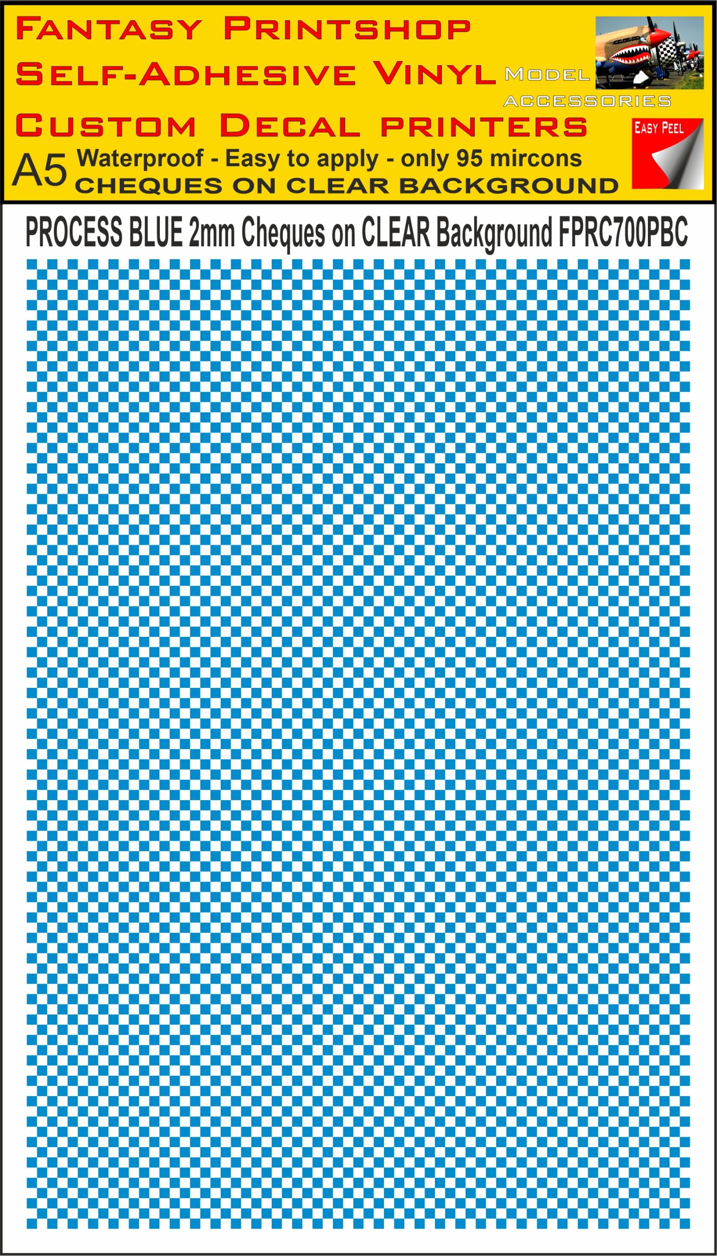 A5 PROCESS BLUE 2MM SQUARES FPRC700BC CHEQUERED ON CLEAR BACKGROUND VINYL STICKER