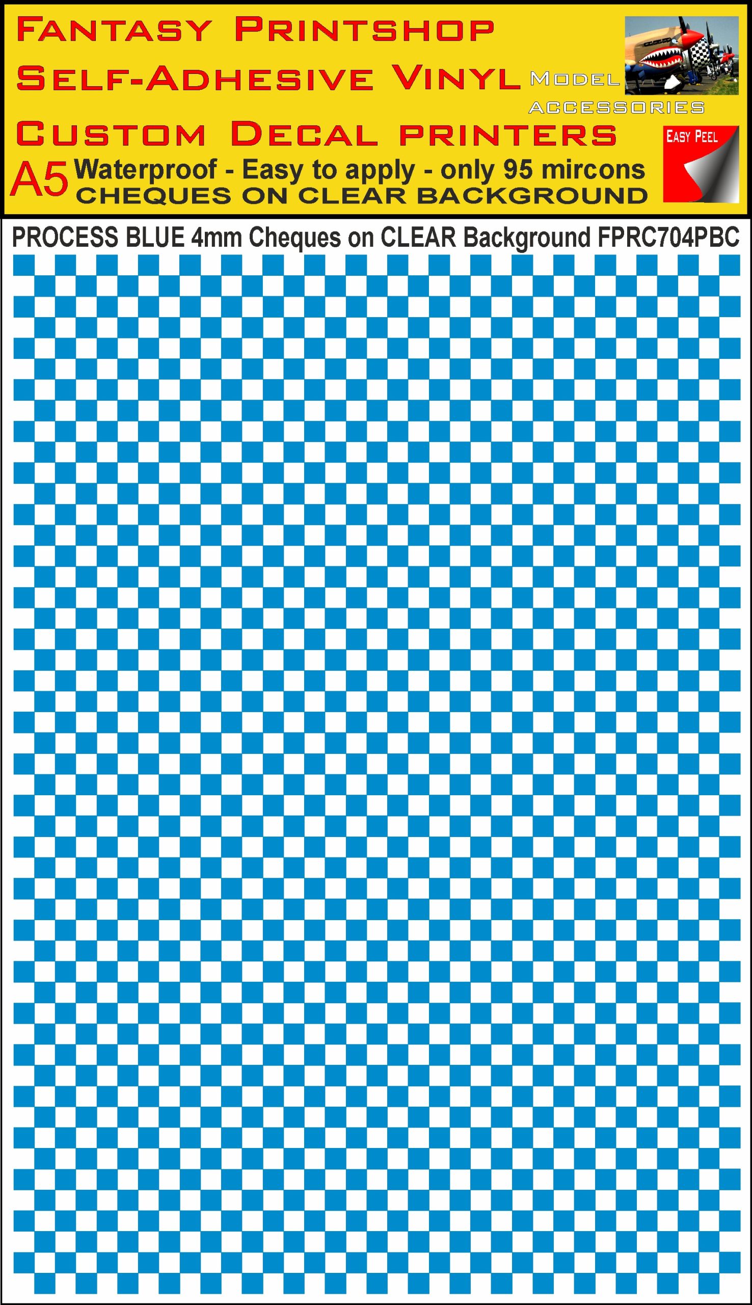 A5 PROCESS BLUE 4MM SQUARES FPRC700BC CHEQUERED ON CLEAR BACKGROUND VINYL STICKER