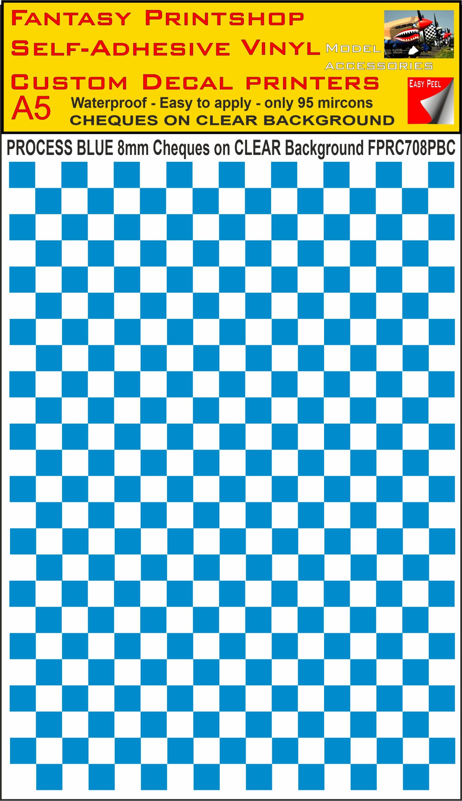 A2 PROCESS BLUE 8MM SQUARES FPRC700BC CHEQUERED ON CLEAR BACKGROUND VINYL STICKER