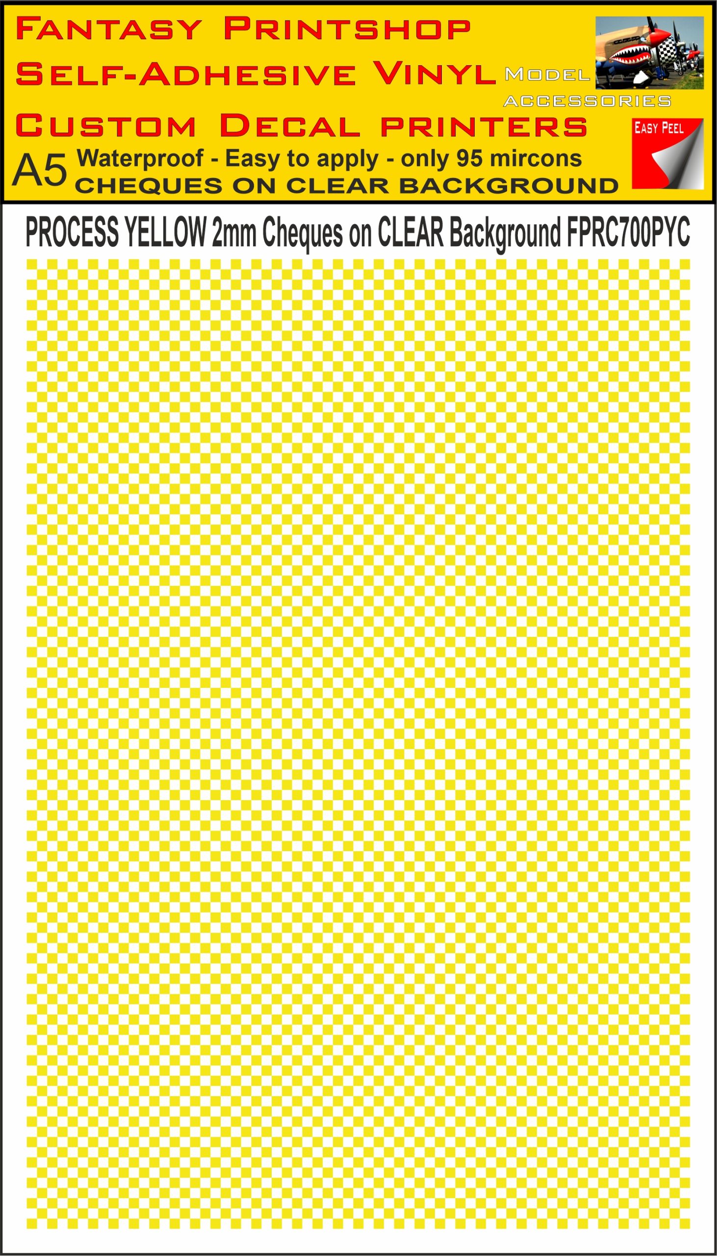 A5 PROCESS YELLOW 2MM SQUARES FPRC700BC CHEQUERED ON CLEAR BACKGROUND VINYL STICKER
