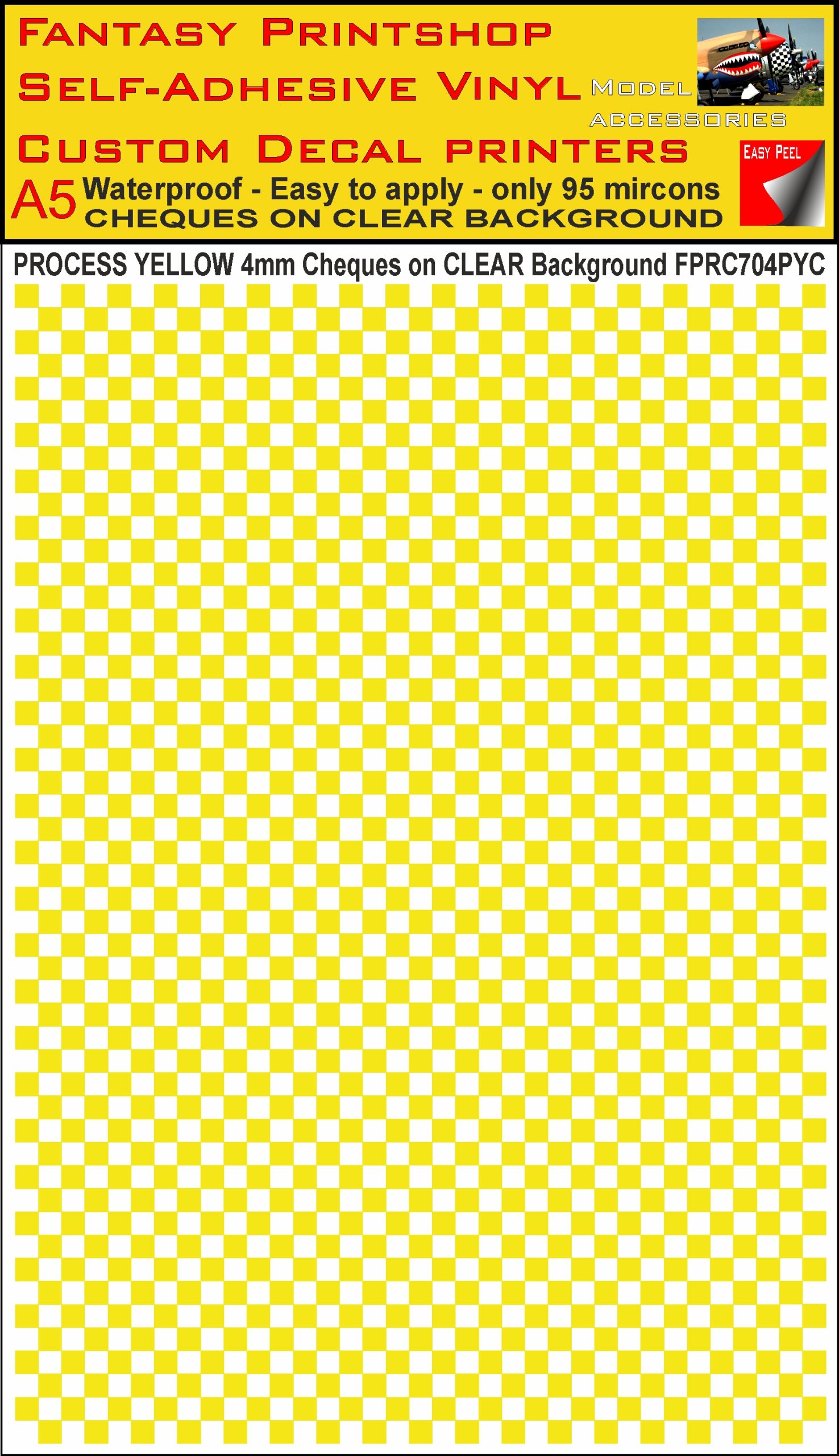 A5 PROCESS YELLOW 4MM SQUARES FPRC700BC CHEQUERED ON CLEAR BACKGROUND VINYL STICKER
