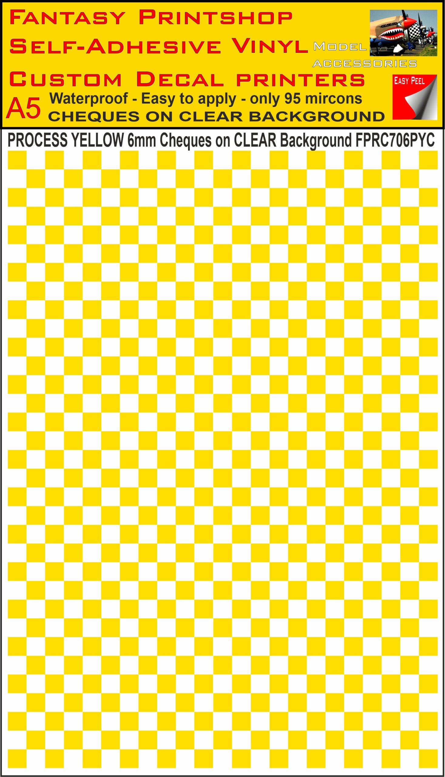 A5 YELLOW 6MM SQUARES FPRC700BC CHEQUERED ON CLEAR BACKGROUND VINYL STICKER