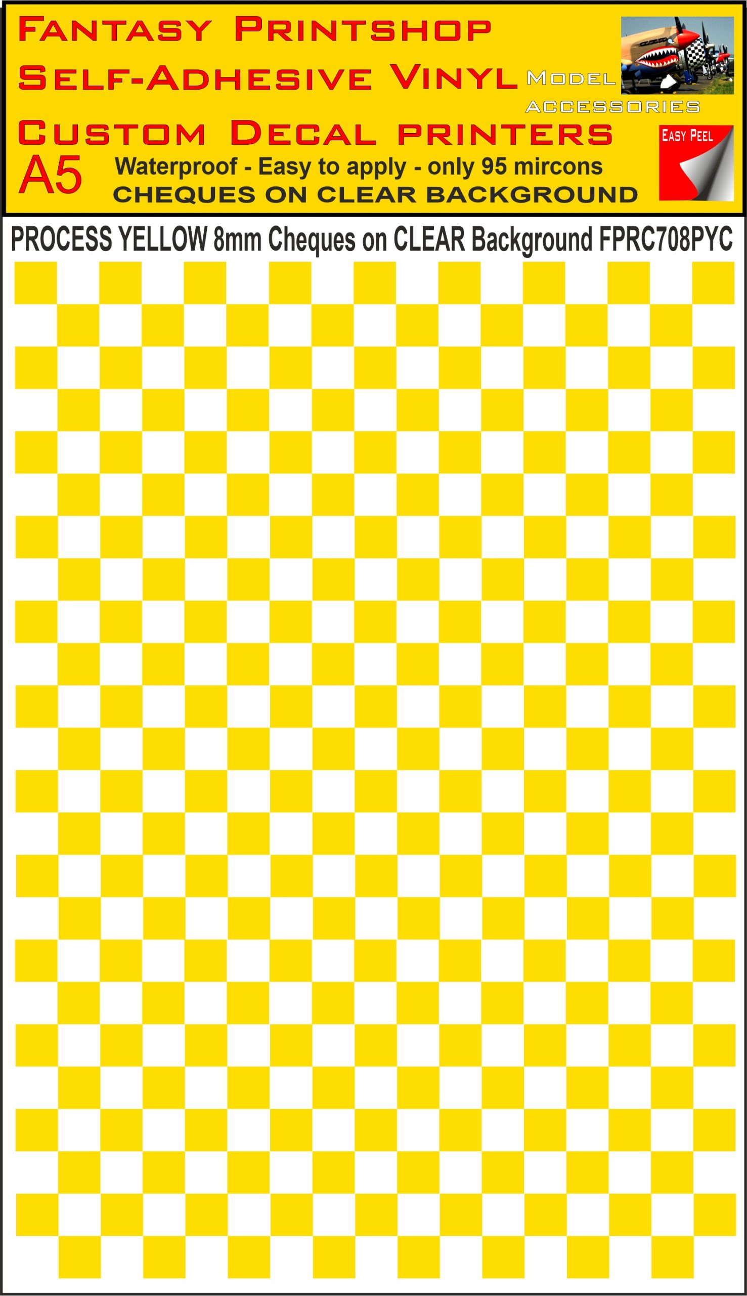 A5 YELLOW 8MM SQUARES FPRC700BC CHEQUERED ON CLEAR BACKGROUND VINYL STICKER