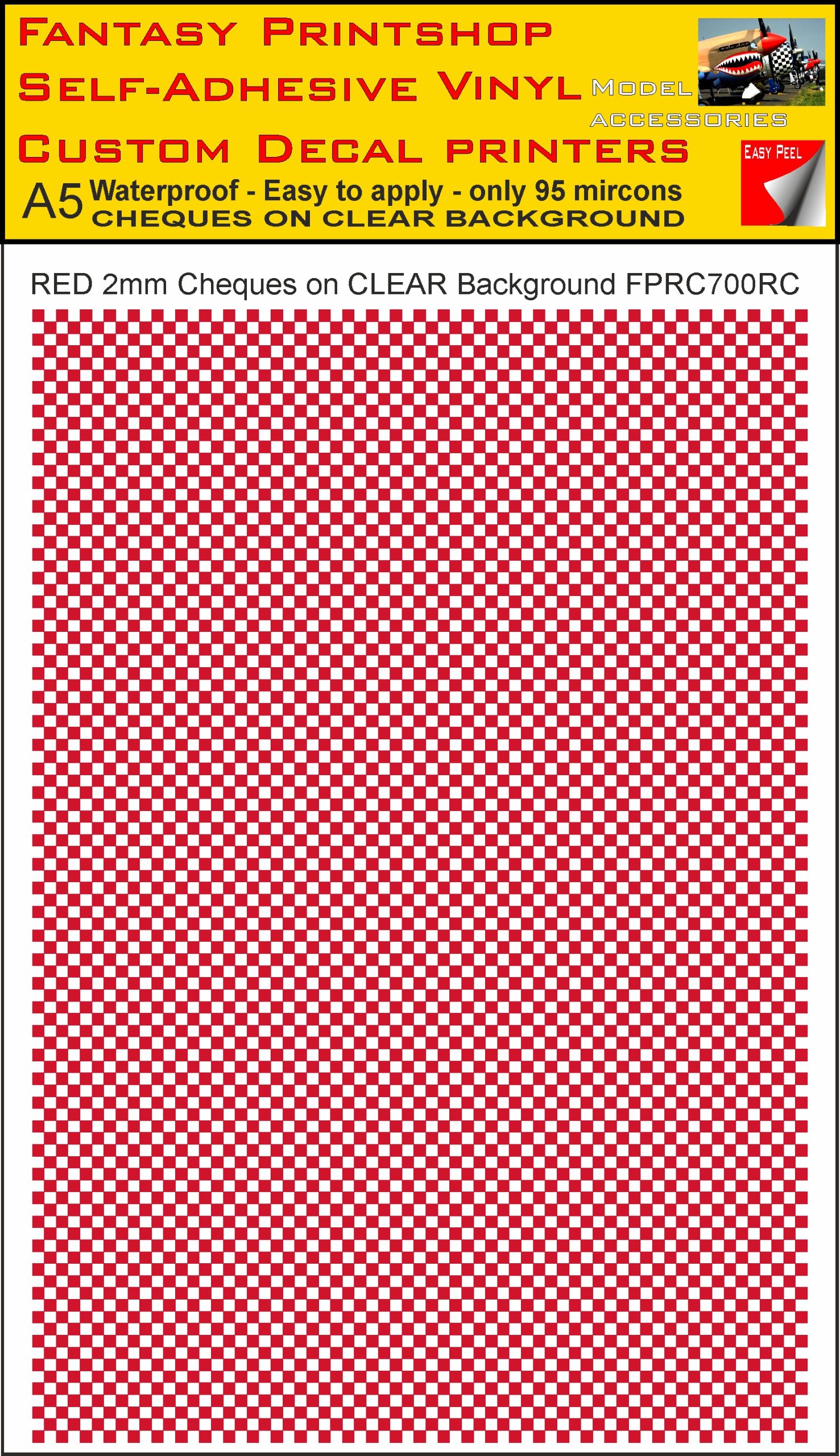 A5 RED 2MM SQUARES FPRC700BC CHEQUERED ON CLEAR BACKGROUND VINYL STICKER