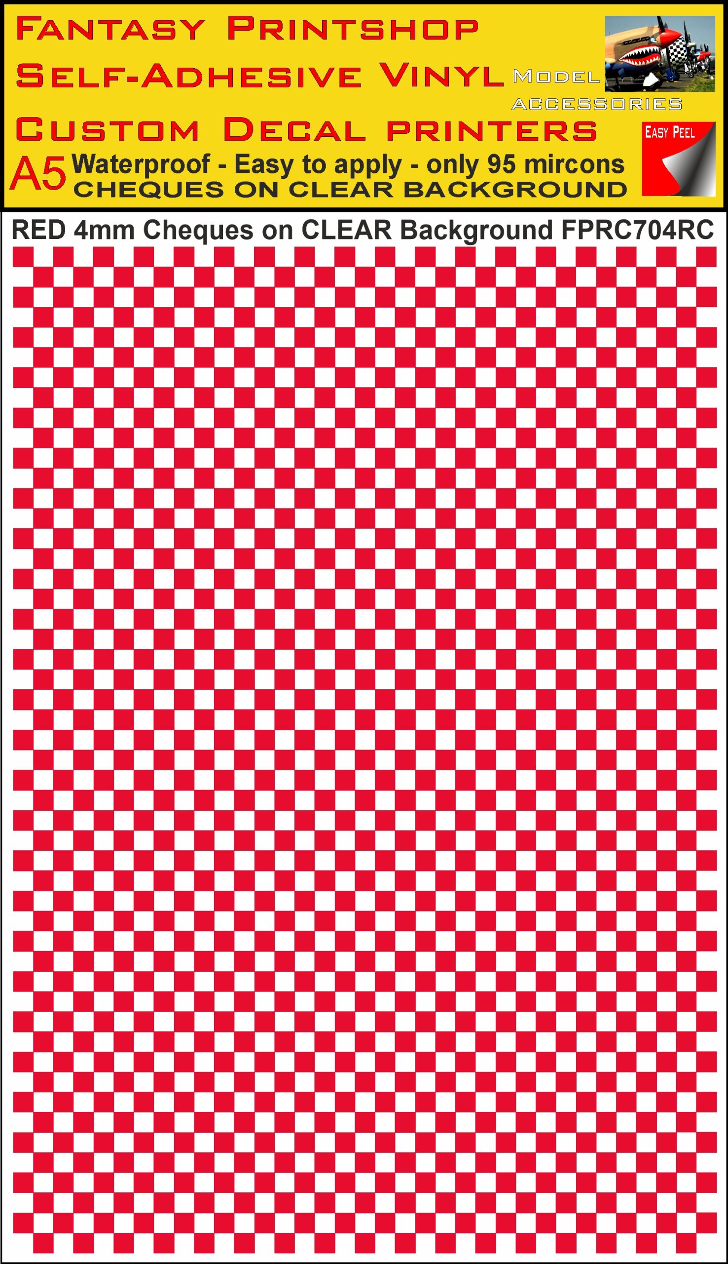 A5 RED 4MM SQUARES FPRC700BC CHEQUERED ON CLEAR BACKGROUND VINYL STICKER