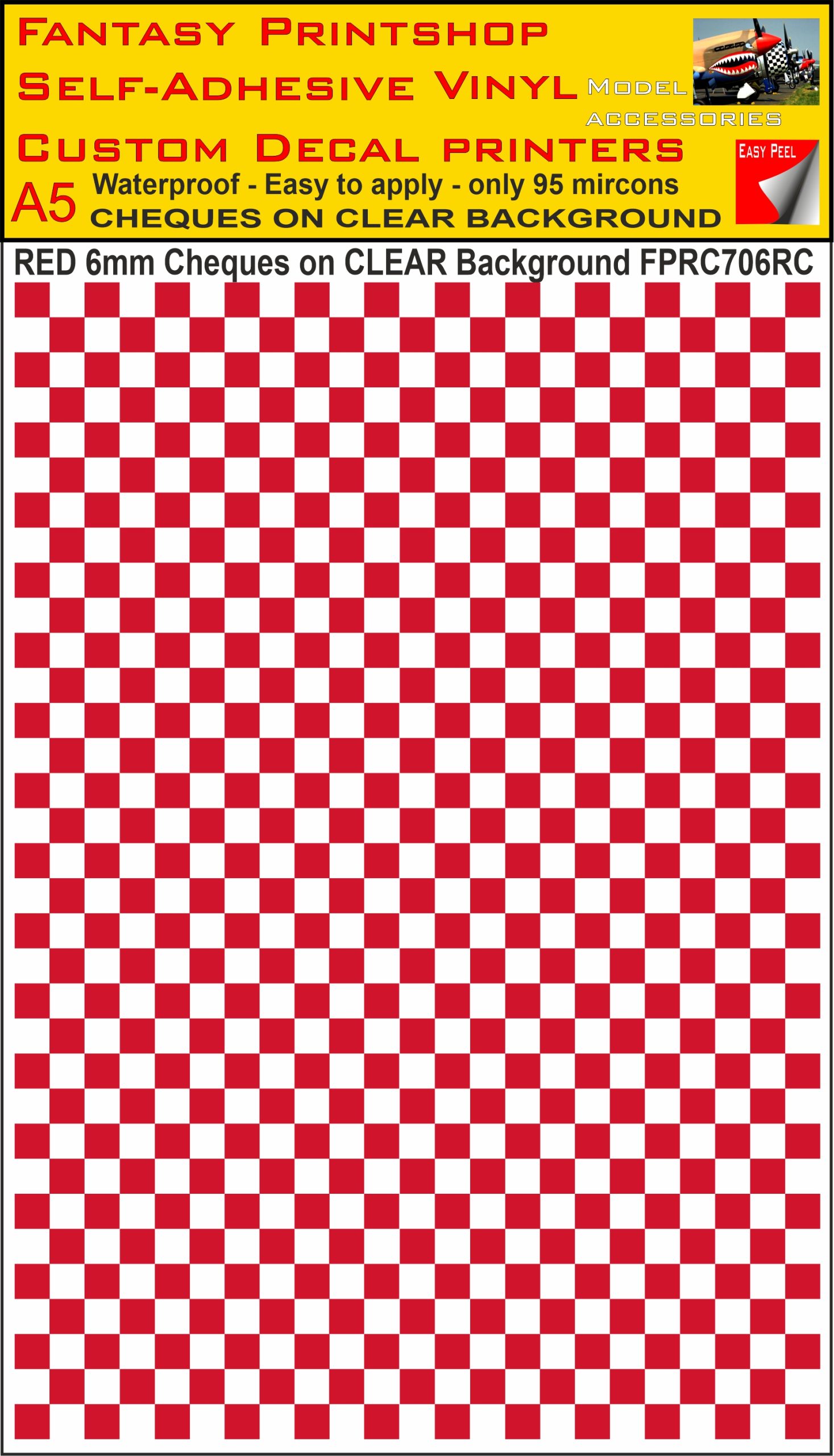 A5 RED 6MM SQUARES FPRC700BC CHEQUERED ON CLEAR BACKGROUND VINYL STICKER