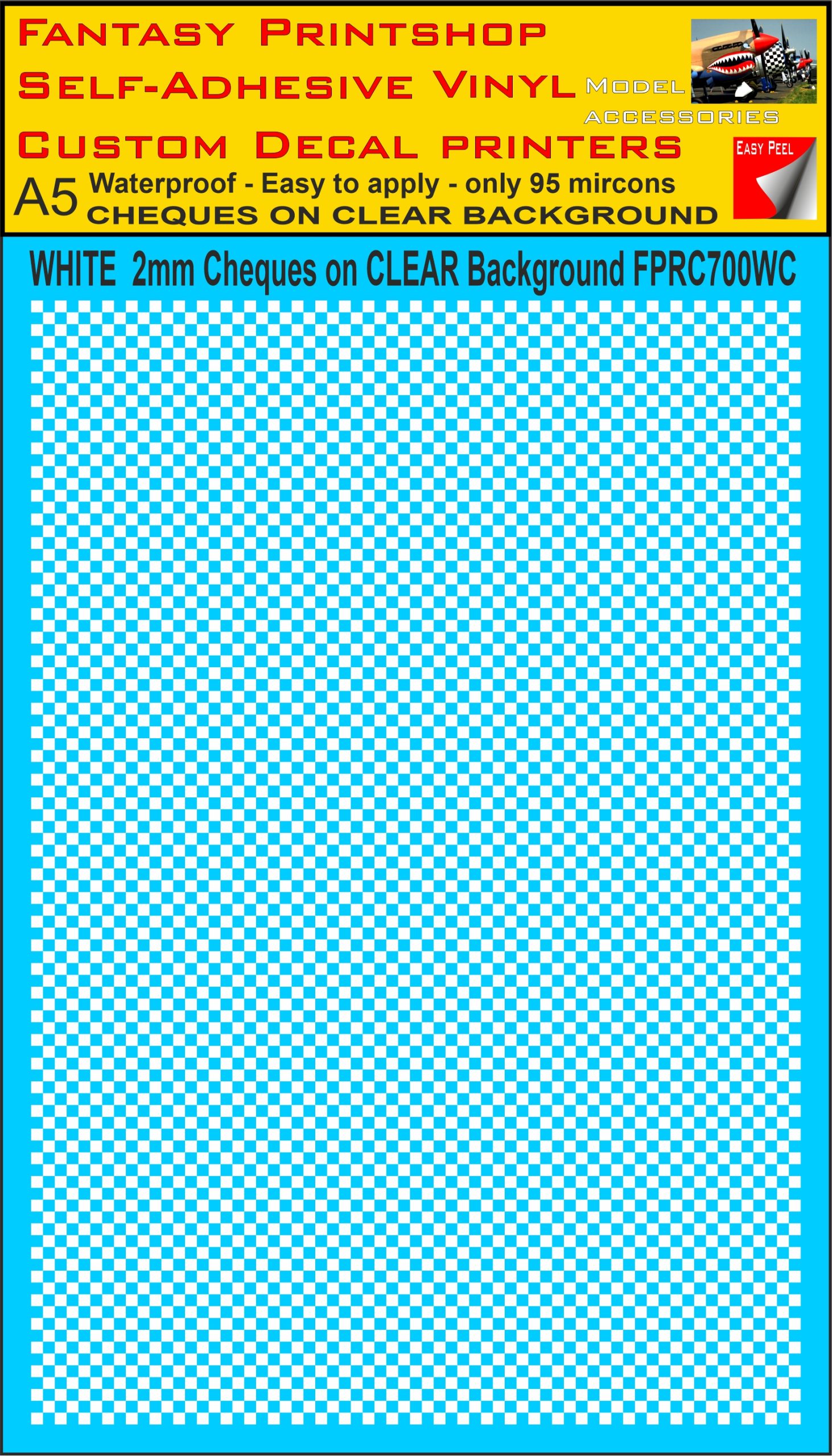A5 WHITE 2MM SQUARES FPRC700BC CHEQUERED ON CLEAR BACKGROUND VINYL STICKER