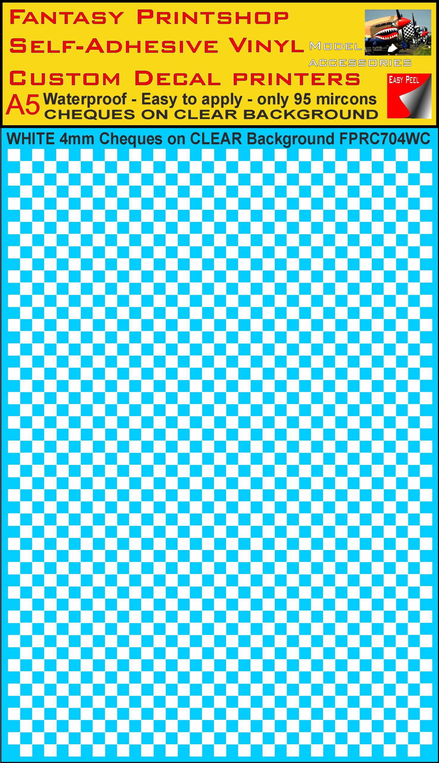 WHITE 4MM FPRC704WC CHEQUERED ON CLEAR BACKGROUND