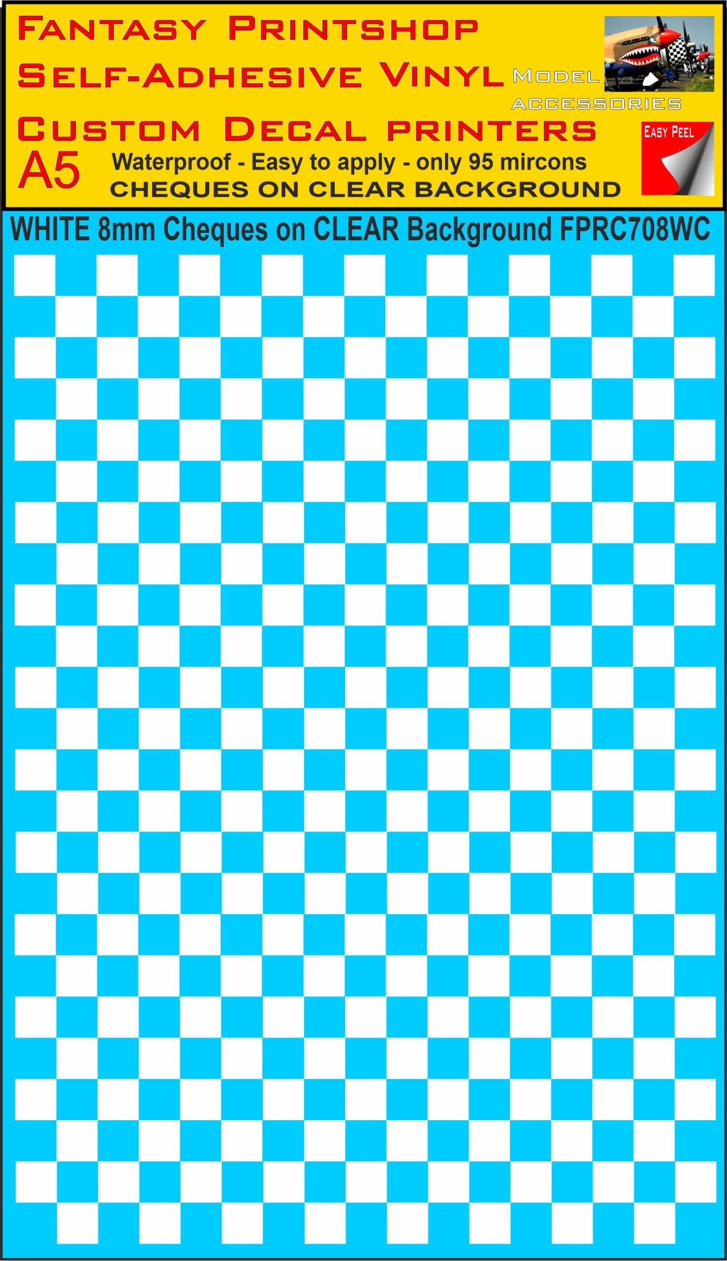 A5 WHITE 8MM SQUARES FPRC700BC CHEQUERED ON CLEAR BACKGROUND VINYL STICKER