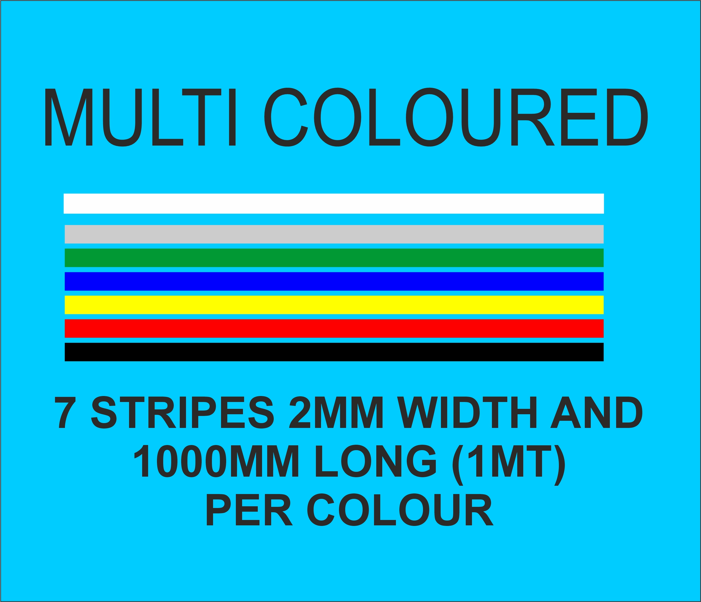 2mm x 1mt stripes MULTI COLOURED matt vinyl stripes