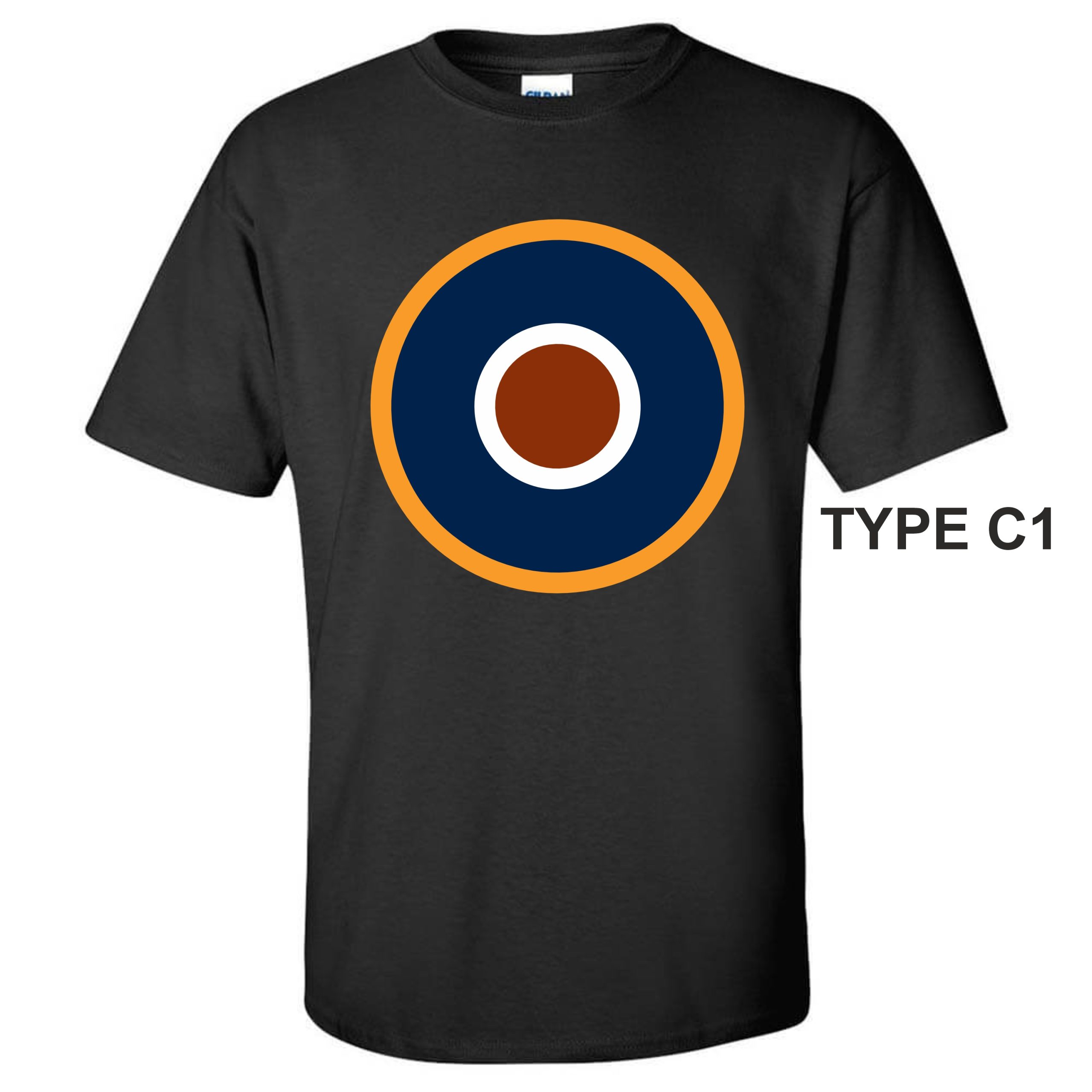 Gildan Black T-shirt with print of RAF roundel C1