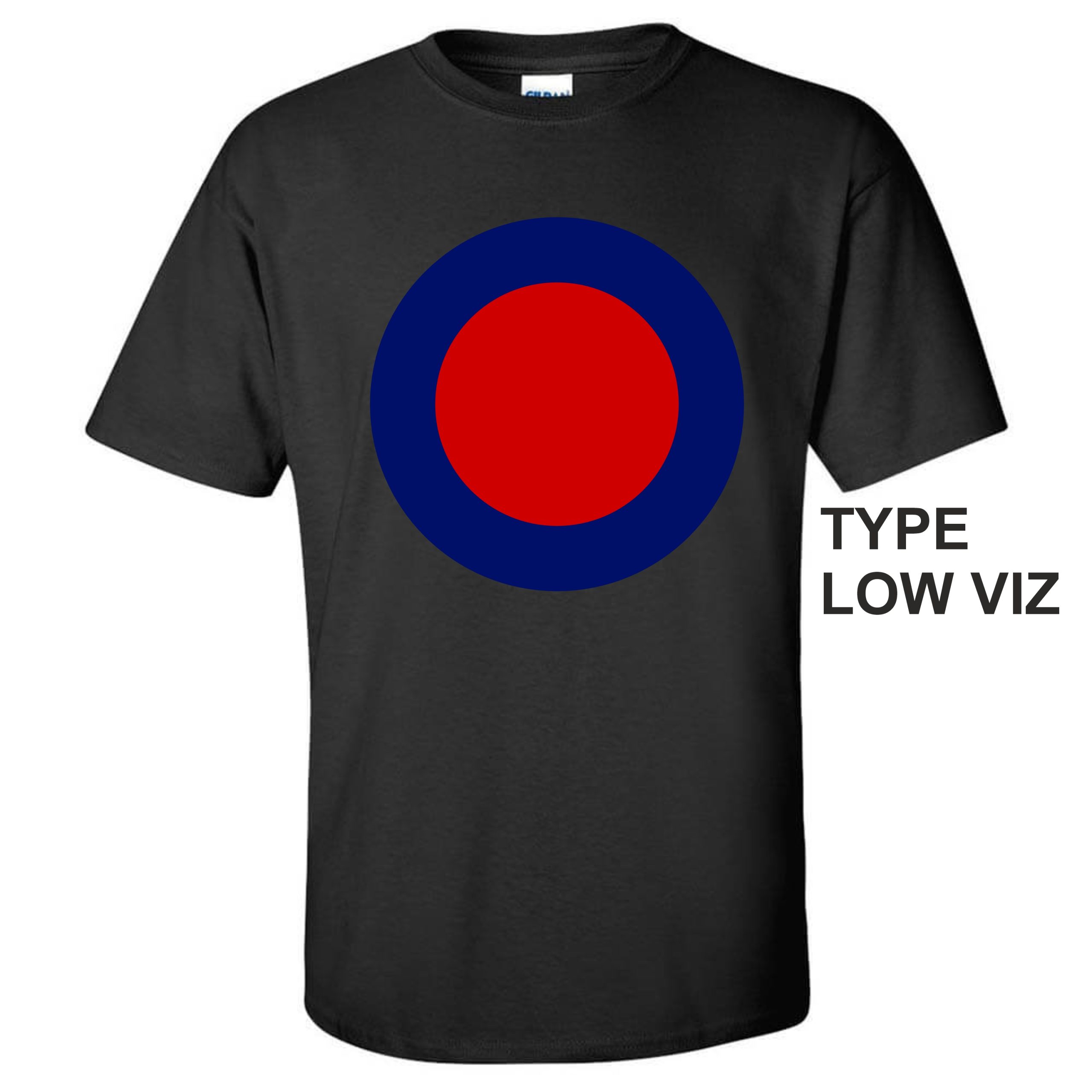 Gildan Black T-shirt with print of RAF roundel LOW VIZ