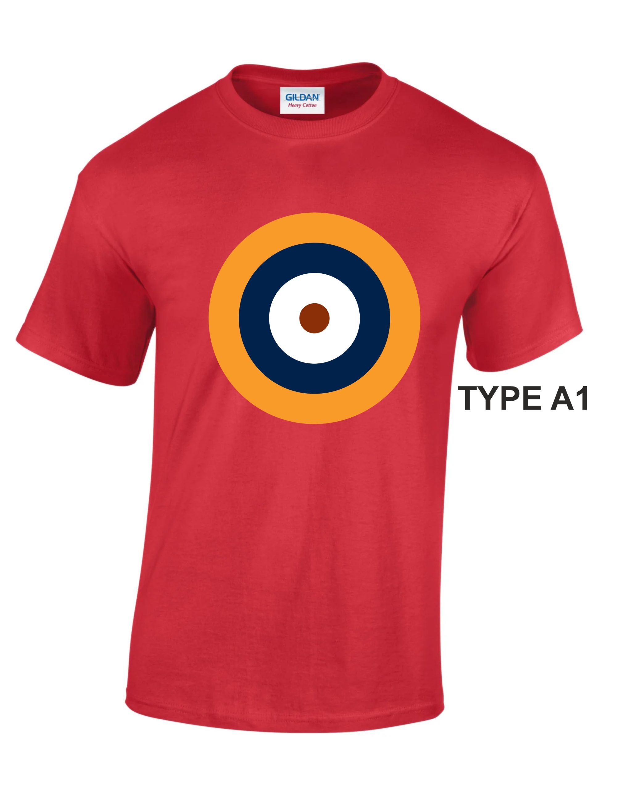 Gildan RED T-shirt with print of RAF roundel A1