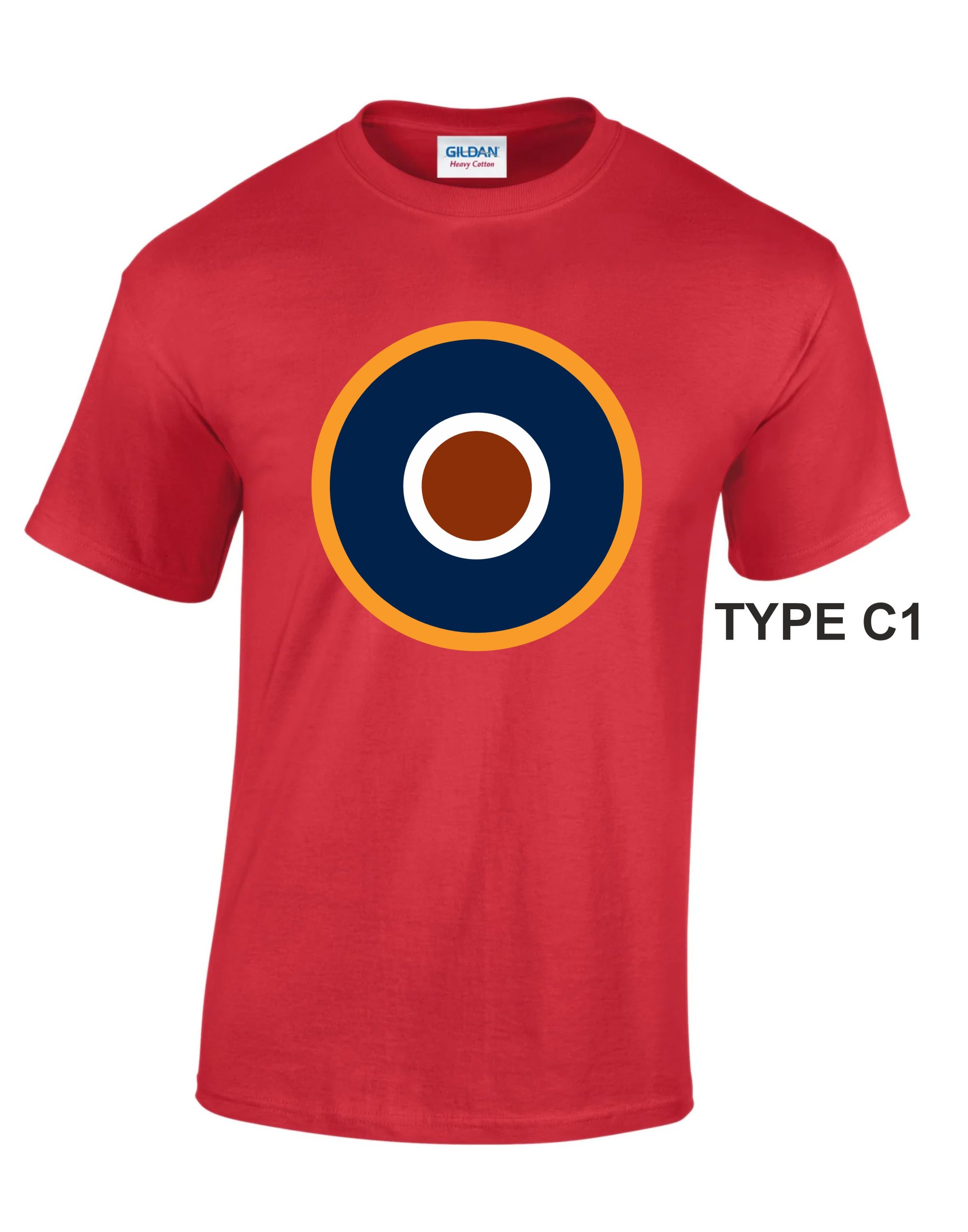 Gildan RED T-shirt with print of RAF roundel C1