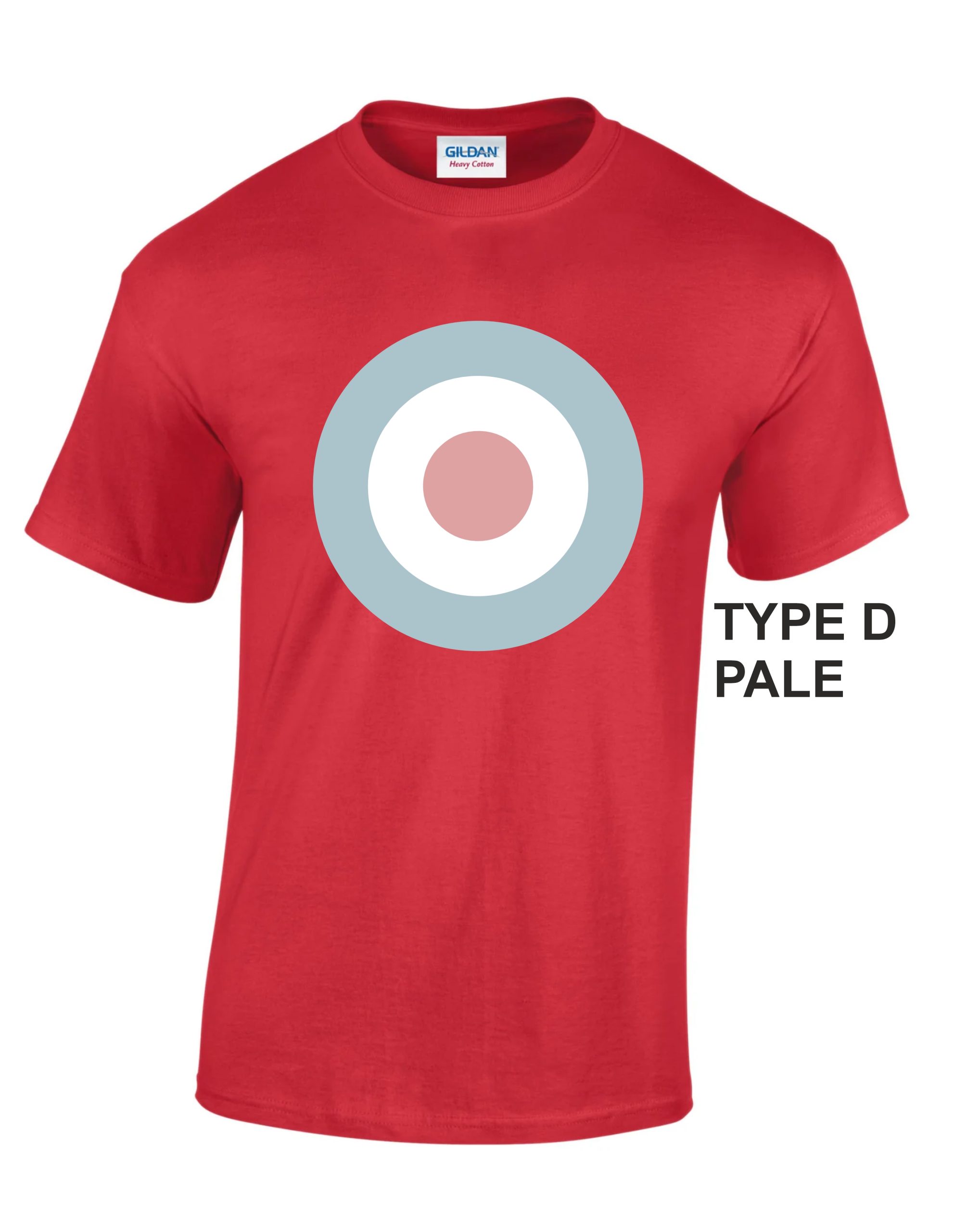 Gildan RED T-shirt with print of RAF roundel D PALE