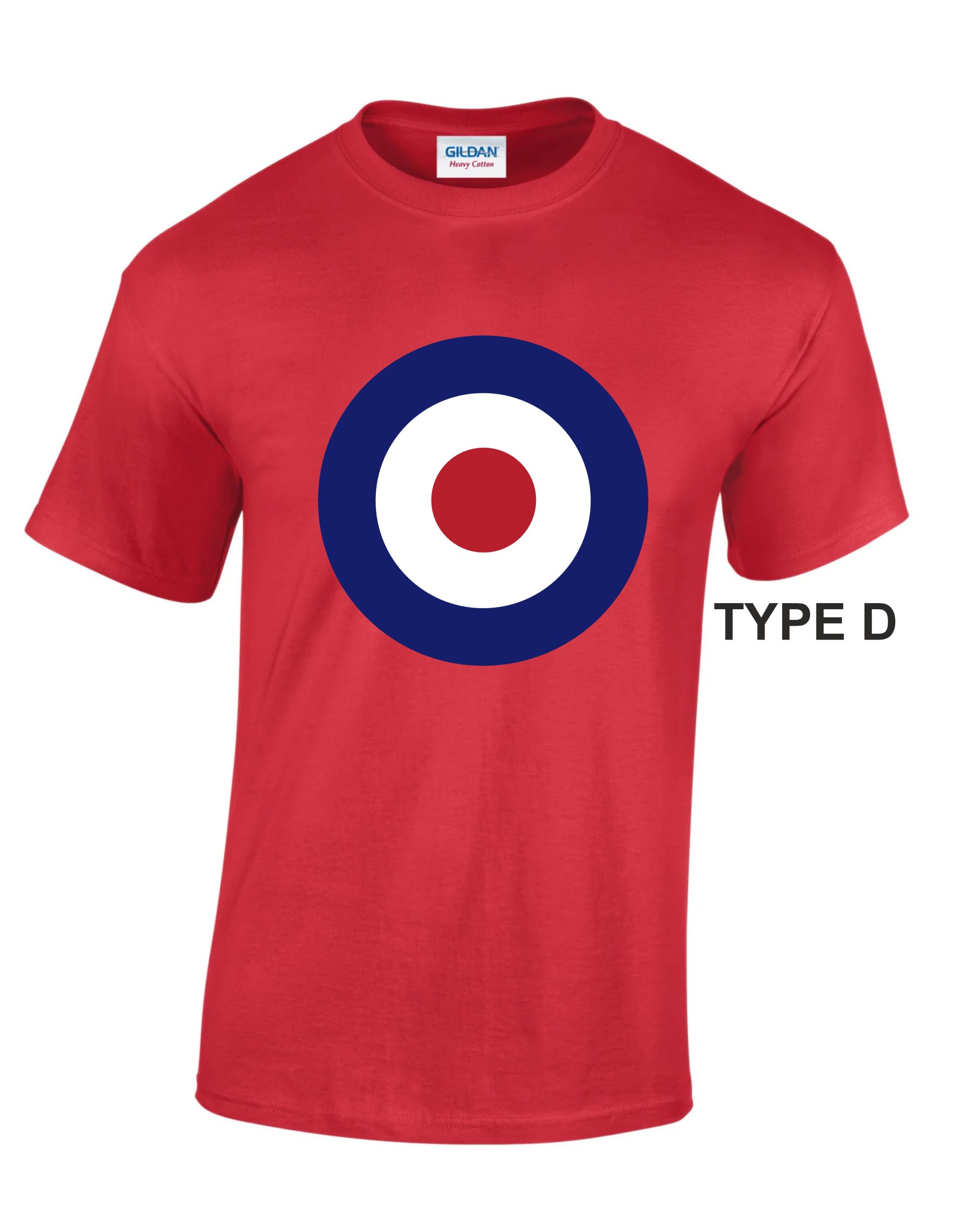 Gildan RED T-shirt with print of RAF roundel D