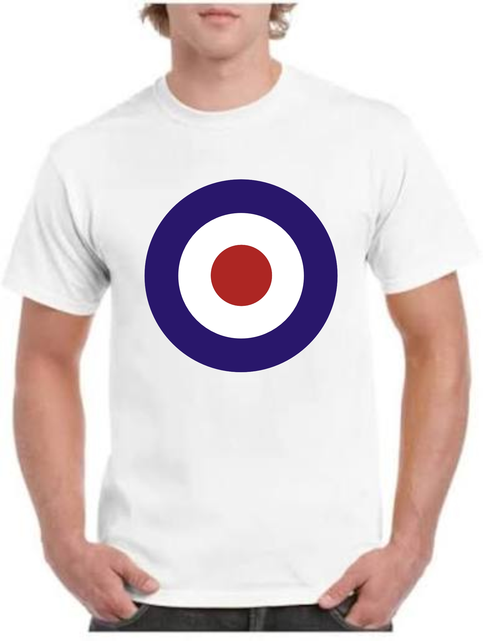 Gildan WHITE T-shirt with print of RAF roundel D