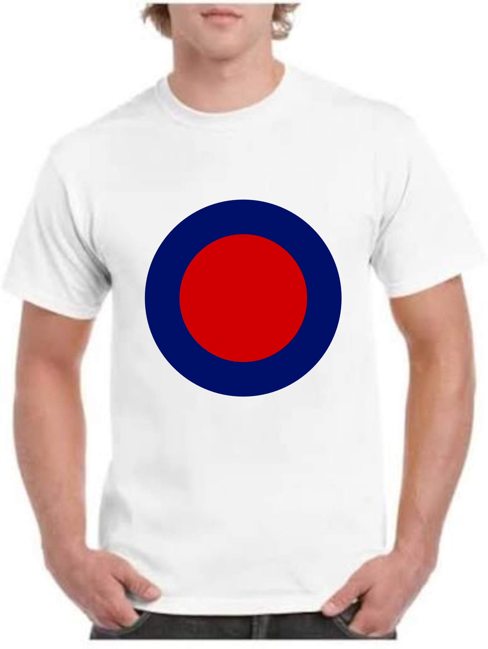 Gildan WHITE T-shirt with print of RAF roundel LOW VIZ