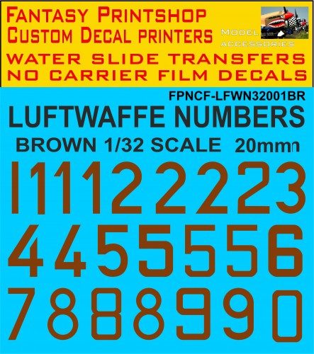German Luftwaffe Code Numbers BROWN 20mm 1/32